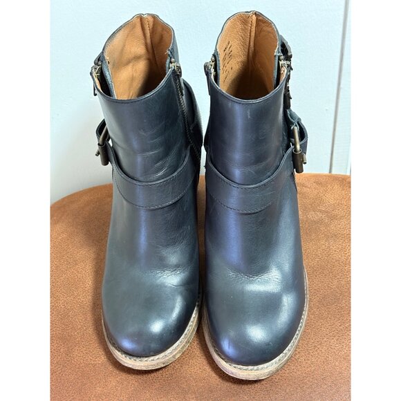 FREEBIRD BOLO BLACK BUCKLED DUAL ZIP HEELED ANKLE LEATHER BOOTS WOMENS 10 - Picture 3 of 9